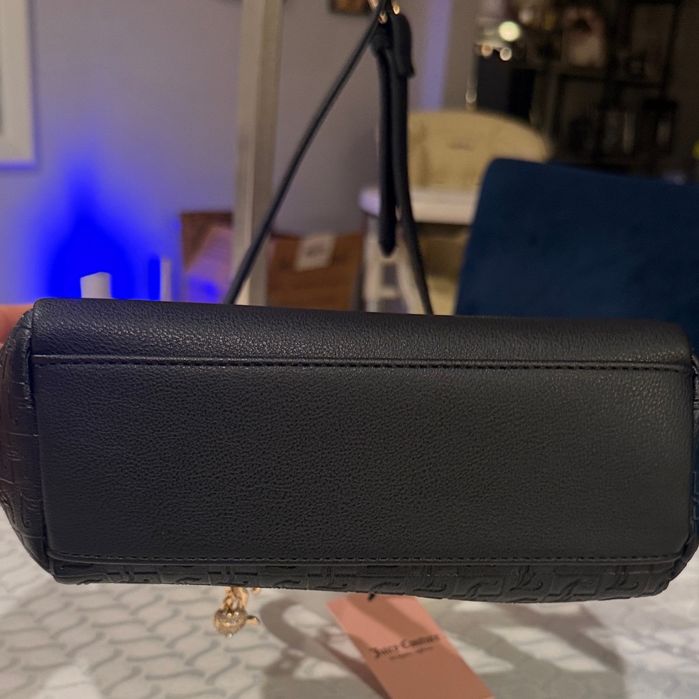 NWT Juicy Couture Lucky Charms Mini Tote Bag Black Monogram w/ Gold Charm - Picture 8 of 8